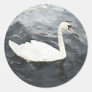 Impressionist Swan Classic Round Sticker