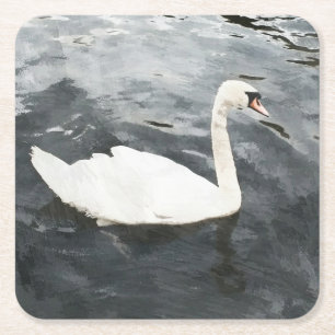 Impressionist Swan Square Paper Coaster