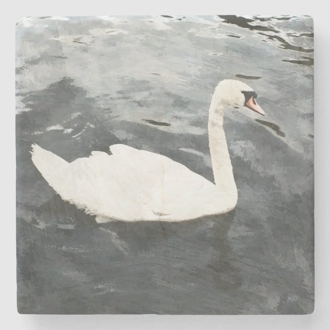 Impressionist Swan Stone Coaster (Front)