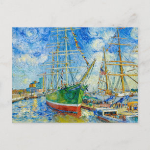 Impressionist Tall Ship in Hamburg Harbour with Re Postcard