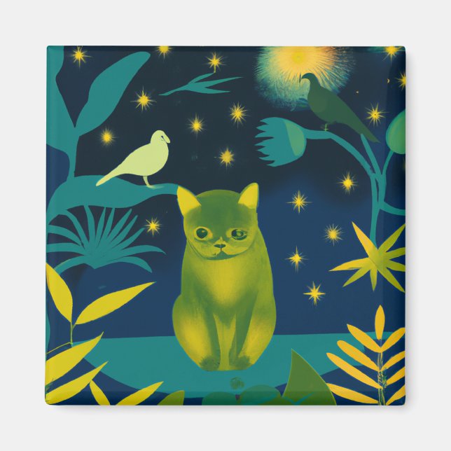 Impressionist Tropical Cat Painting Magnet (Front)