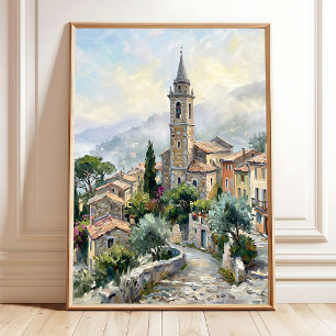 Impressionist Village Morning Mist Canvas Art Poster
