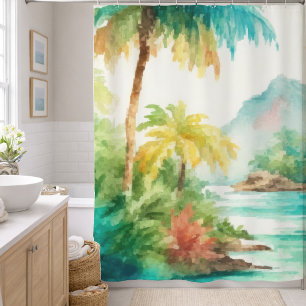 Impressionist Watercolor Tropical Island Scene