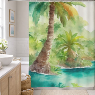 Impressionist Watercolor Tropical Island Scene