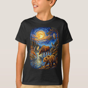 Impressionist Wildlife Forest Animals Bear Moose T-Shirt