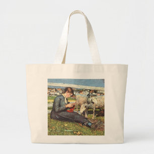 Impressionist Woman Knitting Large Tote Bag