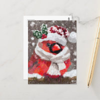 Impressionistic Cardinal Bird Scarf & Hat in Snow