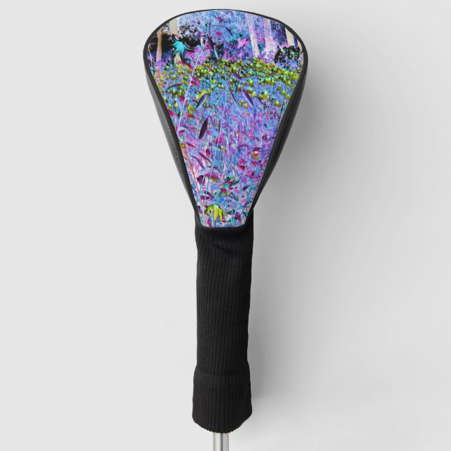 Impressionistic Chartreuse and Aqua Garden Flowers Golf Head Cover (Front)