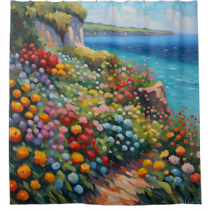 “Impressionistic Cliffside Flowers Overlooking Sea