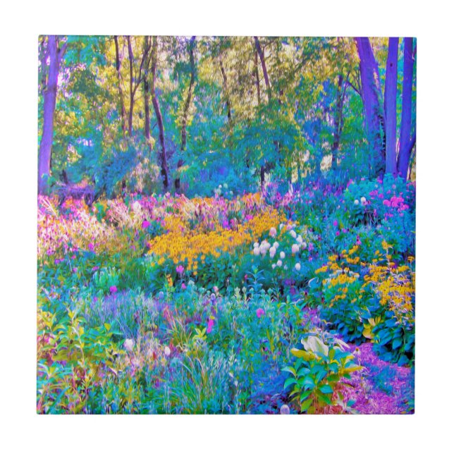 Impressionistic Colourful Garden Landscape Flowers Tile (Front)