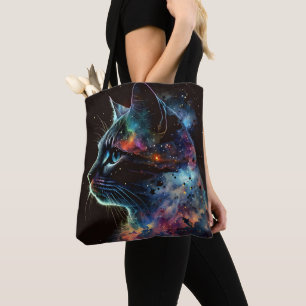 IMPRESSIONISTIC DARK GALAXY CAT WITH STARS TOTE BAG