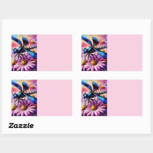 Impressionistic Dragonfly On Pink Daisies Floral Sticker