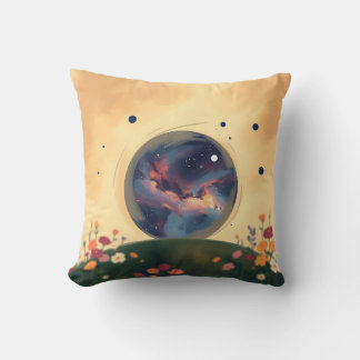 Impressionistic Galaxy with Blooming Garden Throw Pillow