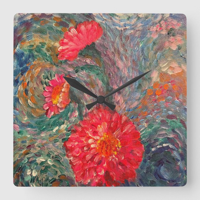 Impressionistic Garden Square Wall Clock (Front)