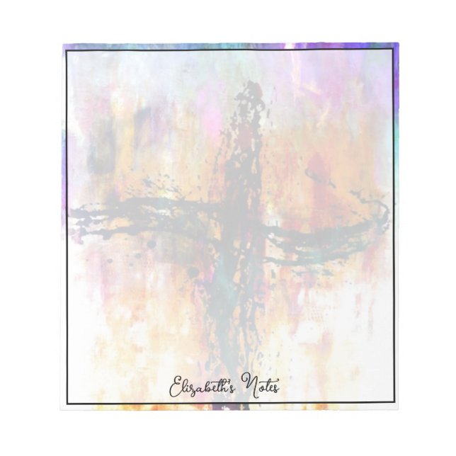 Impressionistic grunge cross personalized notepad (Front)