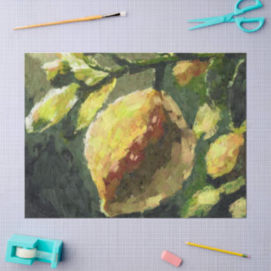 Impressionistic Lemons Hanging Branch Decoupage Tissue Paper
