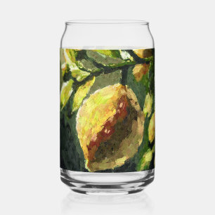 Impressionistic Lemons Hanging from Branch  Can Glass