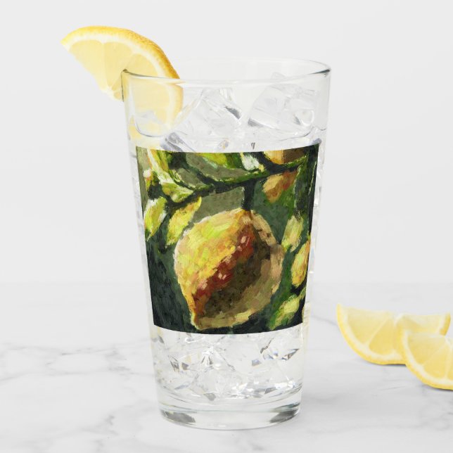 Impressionistic Lemons Hanging from Branch  Glass (Front Ice)