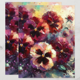 Impressionistic Maroon Pansies Floral Painting