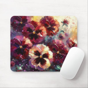 Impressionistic Maroon Pansies Floral Painting Mouse Pad
