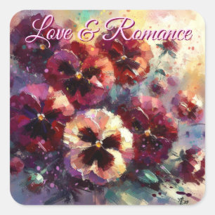 Impressionistic Maroon Pansies Floral Painting Square Sticker