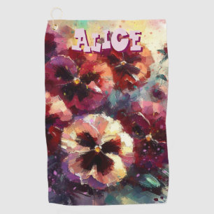 Impressionistic Maroon Pansies Floral Personalized Golf Towel