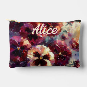 Impressionistic Maroon Pansies Personalized Accessory Pouch