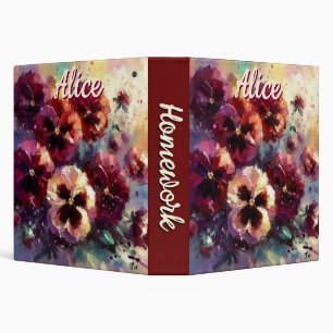 Impressionistic Maroon Pansies Personalized Binder