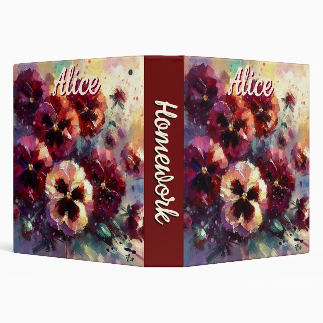 Impressionistic Maroon Pansies Personalized Binder (Background)