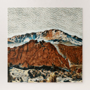 Impressionistic Mountain Scene Puzzle