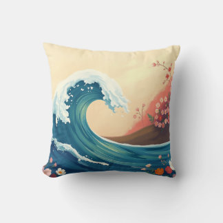 Impressionistic Ocean Wave Throw Pillow