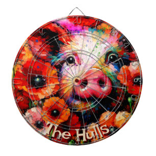 Impressionistic Pig Red Poppy Flowers Personalized Dartboard