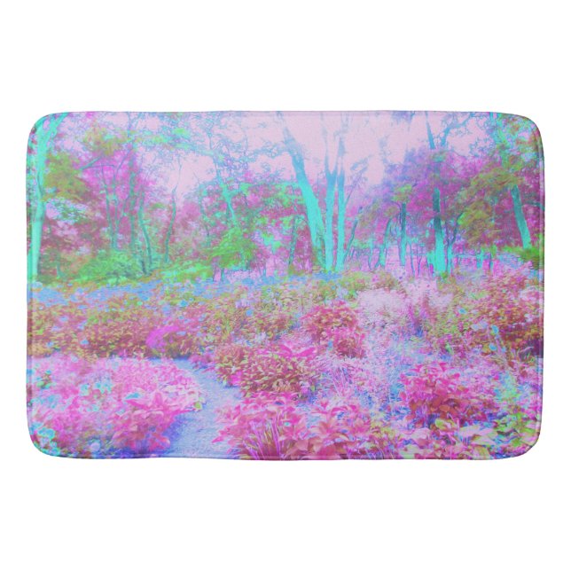 Impressionistic Pink and Turquoise Abstract Garden Bath Mat (Front)