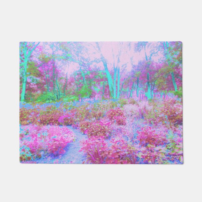 Impressionistic Pink and Turquoise Abstract Garden Doormat (Front)