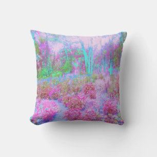Impressionistic Pink and Turquoise Abstract Garden Throw Pillow