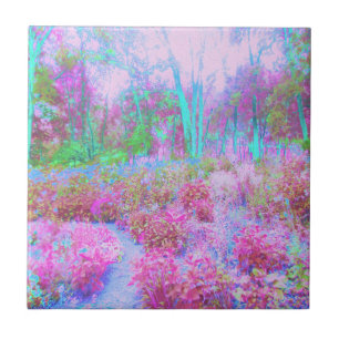 Impressionistic Pink and Turquoise Abstract Garden Tile