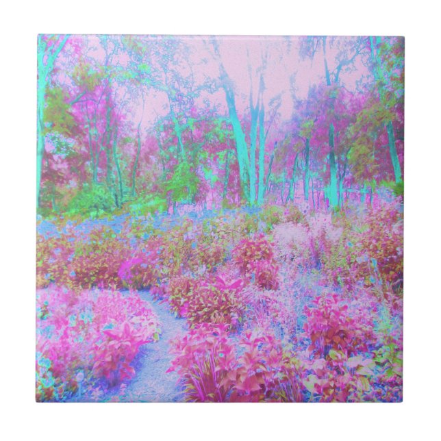 Impressionistic Pink and Turquoise Abstract Garden Tile (Front)