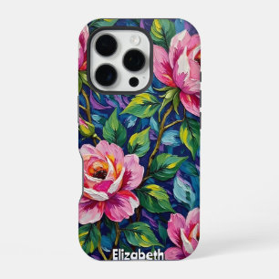  Impressionistic Pink Roses with Colourful Foliage iPhone 16 Pro Case