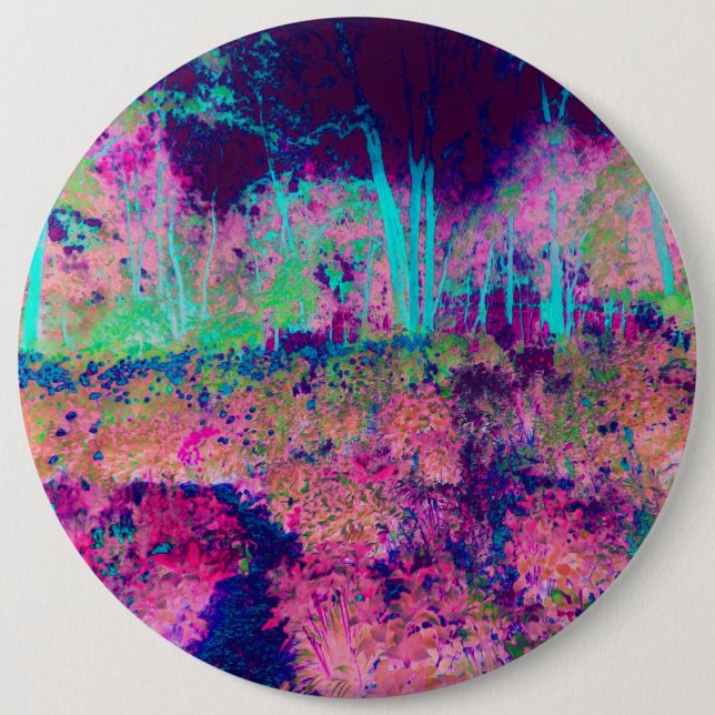 Impressionistic Purple and Hot Pink Landscape 6 Inch Round Button (Front)