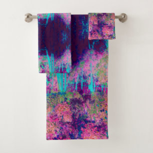 Impressionistic Purple and Hot Pink Landscape Bath Towel Set