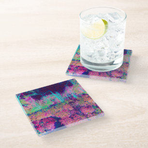 Impressionistic Purple and Hot Pink Landscape Glass Coaster