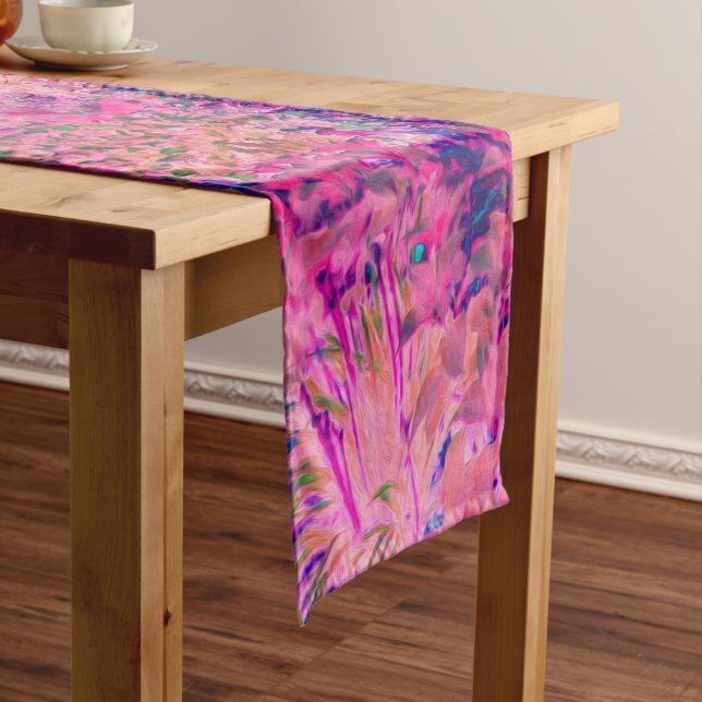 Impressionistic Purple and Hot Pink Landscape Medium Table Runner (In Situ)