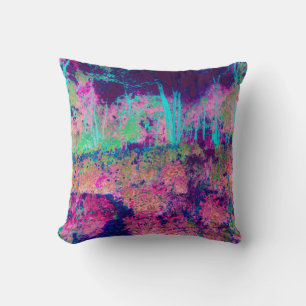 Impressionistic Purple and Hot Pink Landscape Throw Pillow
