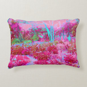 Impressionistic Red and Pink Garden Landscape Accent Pillow