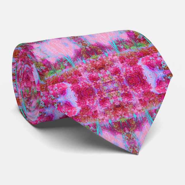 Impressionistic Red and Pink Garden Landscape Tie (Rolled)