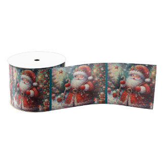 Impressionistic Santa Claus Christmas  Grosgrain Ribbon