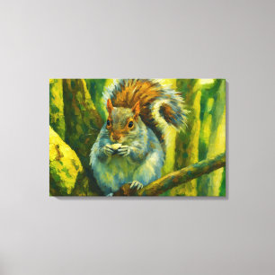 Impressionistic Squirrel in Forest Foliage Canvas Print