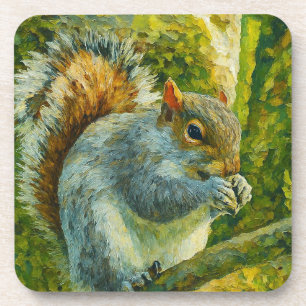 Impressionistic Squirrel in Forest Foliage Coaster