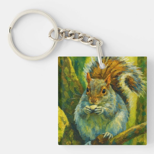 Impressionistic Squirrel in Forest Foliage Keychain (Front)