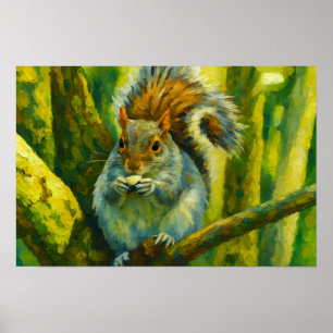 Impressionistic Squirrel in Forest Foliage Poster